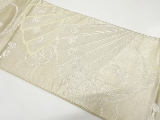 JAPANESE KIMONO / ANTIQUE JAPANESE CYPRESS FAN PATTERN WOVEN FUKURO OB